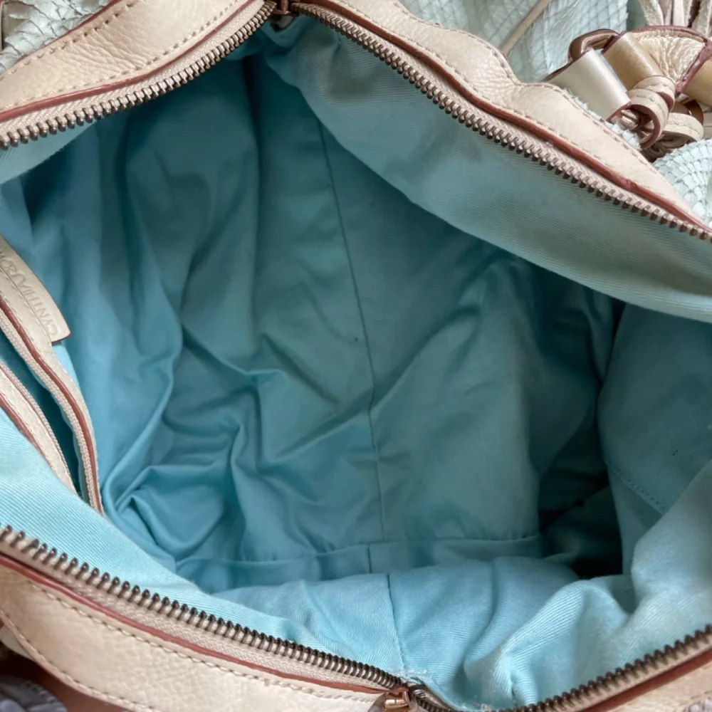 Cynthia Rowley Mint Green Scales Leather Satchel Crossbody Bag with‎ Tassel